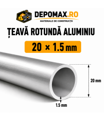 Teava rotunda aluminiu 20 x 1.5 mm, 6 metri (6060) Teava rotunda aluminiu 20 x 1.5 mm, 6 metri (6060)